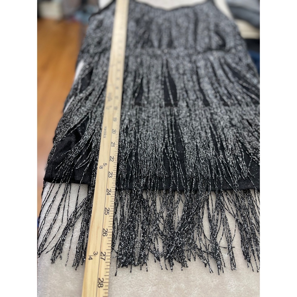 Black Silver Metallic Tiered Fringe Cami Tank Top Small Flapper Dance Party Sm - Picture 5 of 9